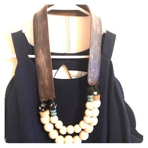Leather necklace with wooden beads